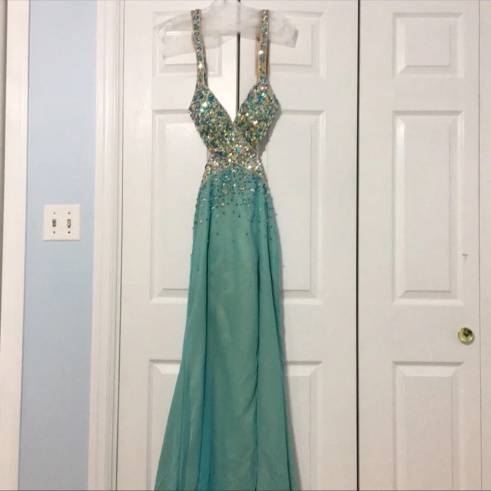 Aqua/ nude prom dress